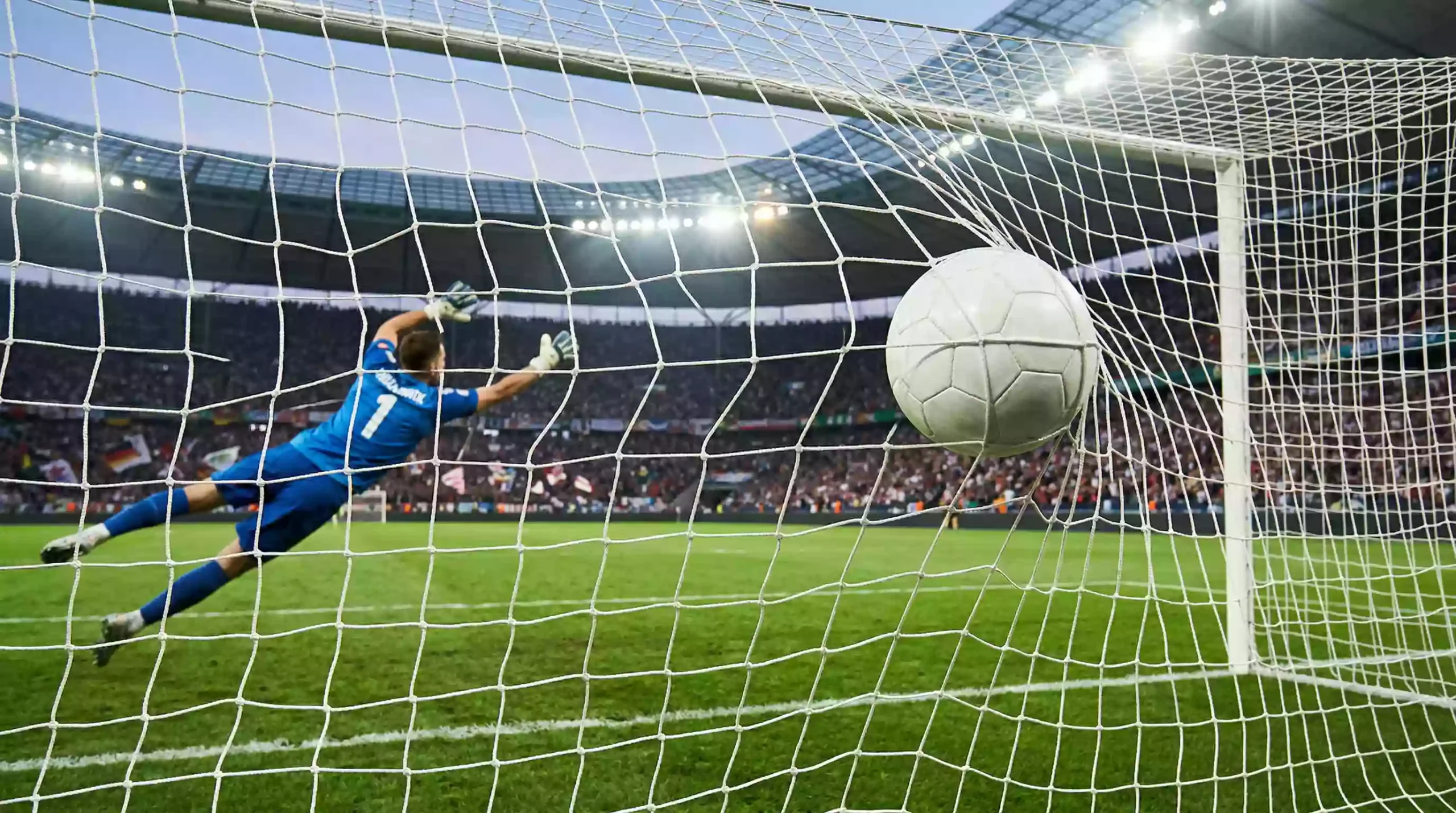 Balón de fútbol entrando en la portería durante un partido del Mundial 2026