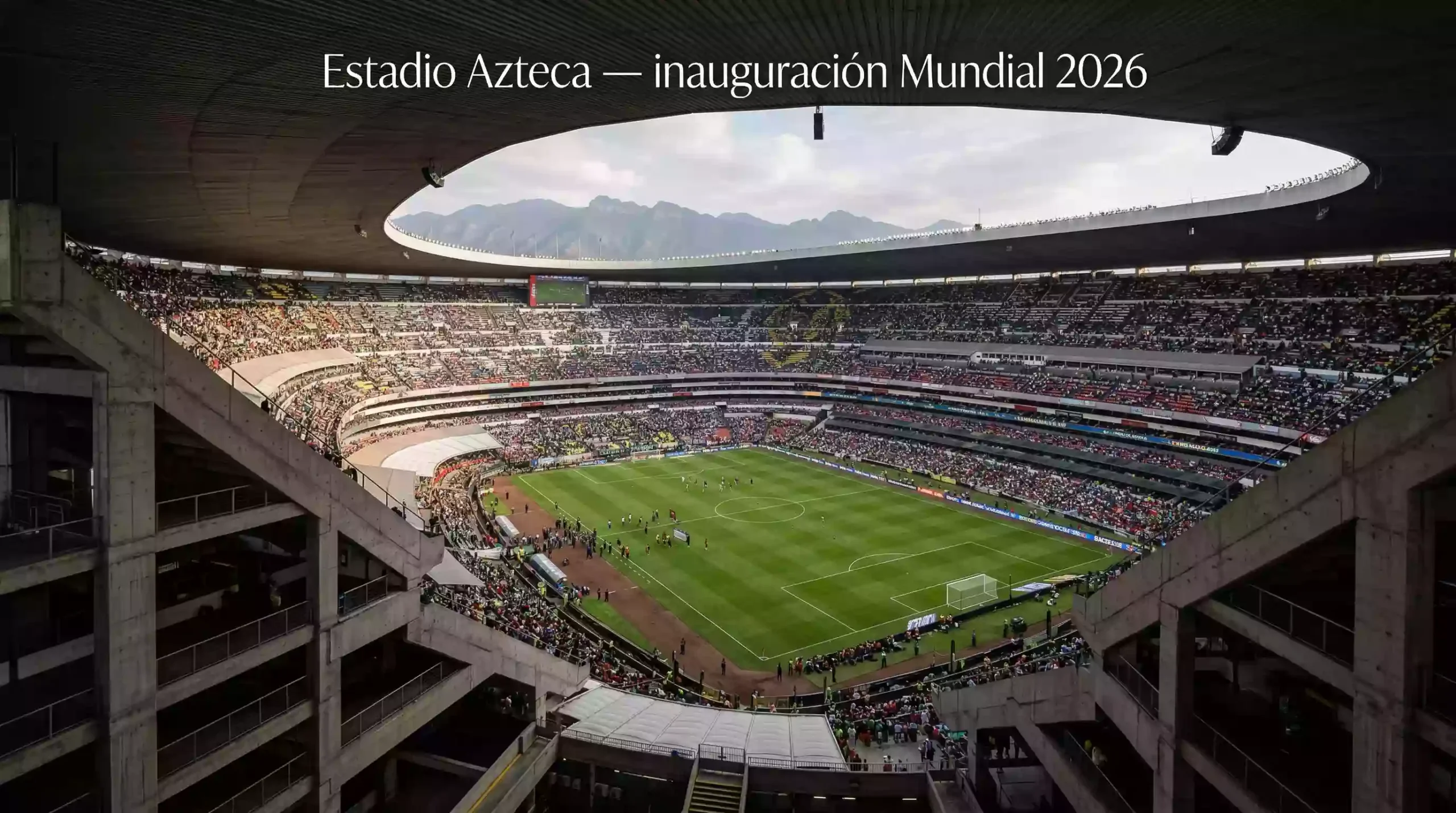 Estadio Azteca en Ciudad de México con césped y gradas previo al Mundial 2026