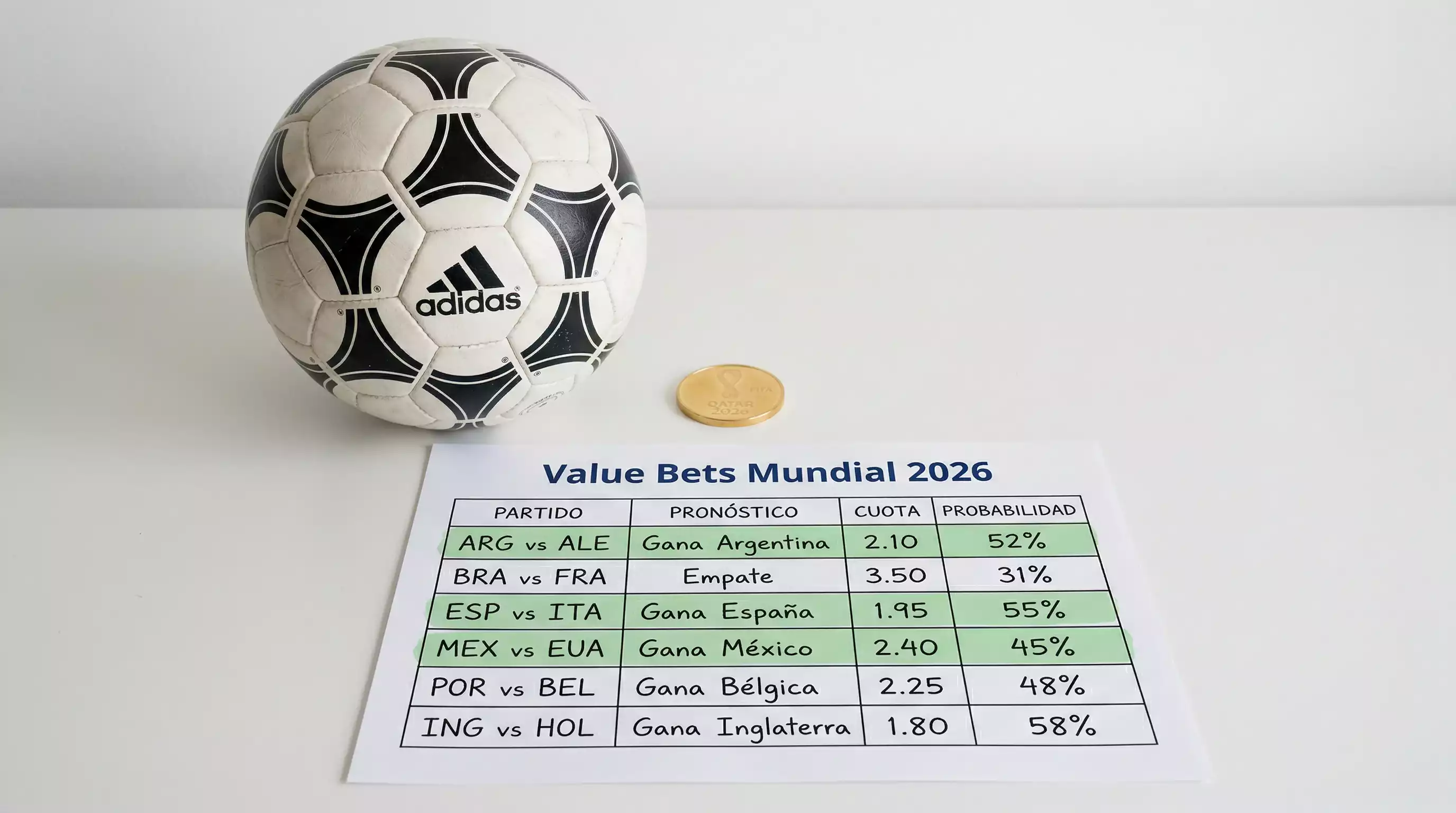 Value bets del Mundial 2026 identificadas por el modelo estadístico con diferencias entre probabilidad real y cuotas de mercado